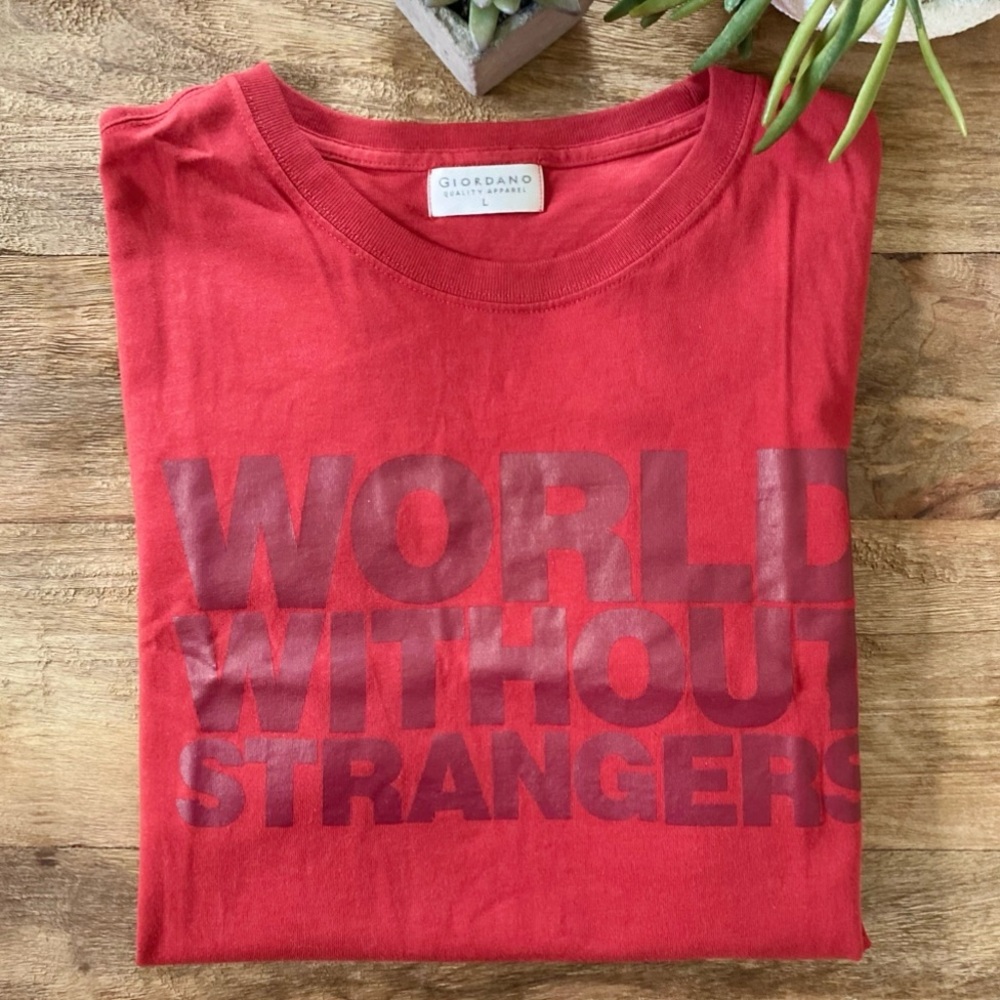 GIORDANO Red Long-Sleeve Graphic Statement T-Shirt